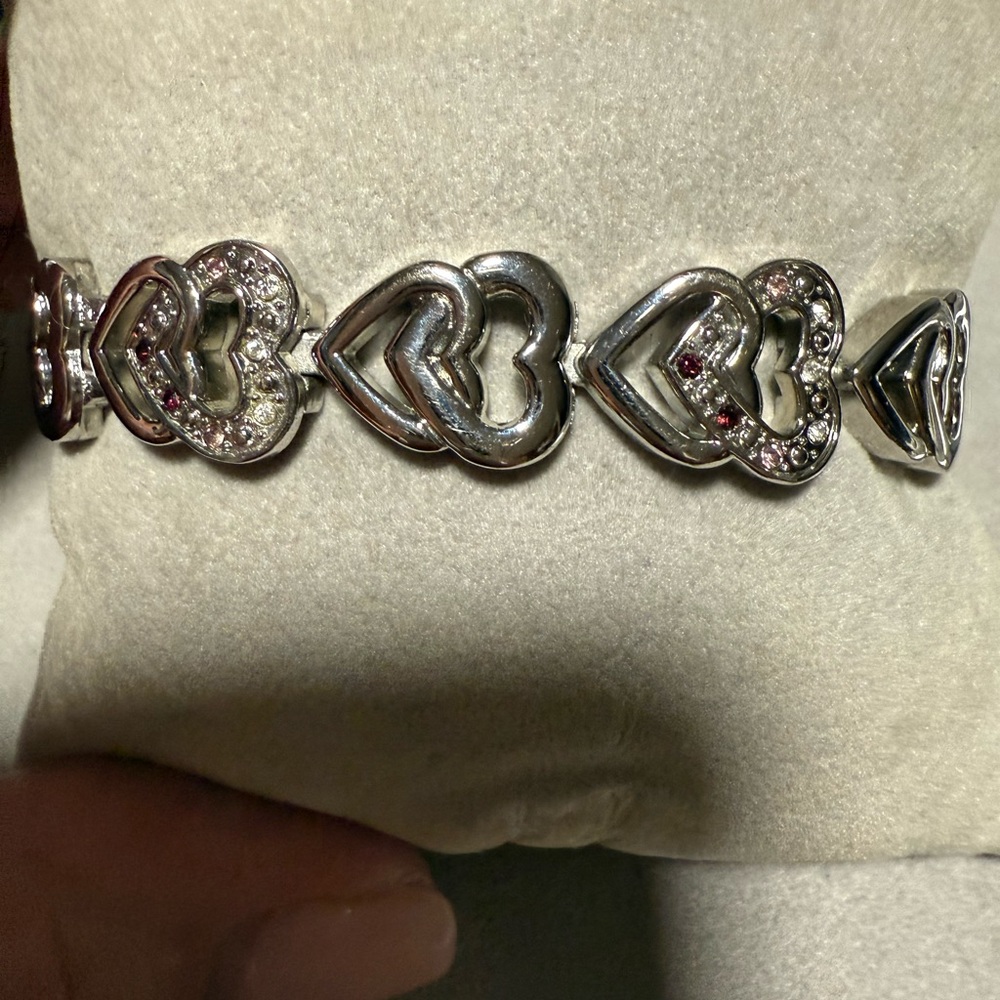 Silver Heart Bracelet with Crystal Accents